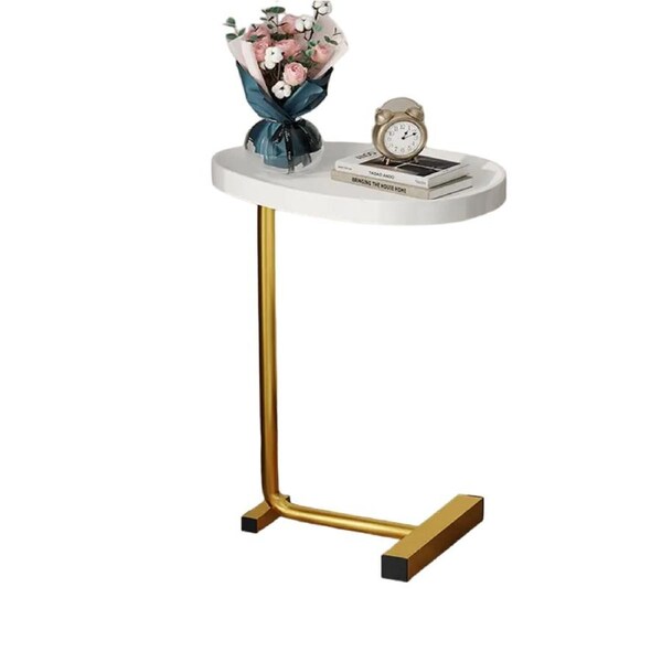 Casual White and Golden Small Coffee Table with Lightweight Design