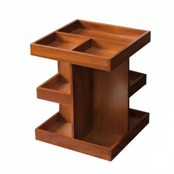 360° Rotating Wooden Cosmetic Storage Shelves - Brown Vanity Shelf