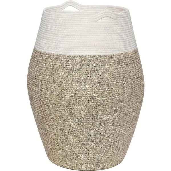 Woven Cotton Laundry Basket with Curve Shape and Handles - Large