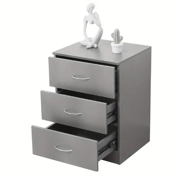 Modern Gray Bedside Table with 3 Drawers