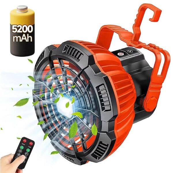2-in-1 Rechargeable USB Tent Ceiling Fan with LED Light - Orange