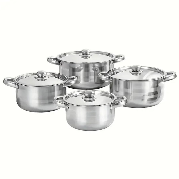 Premium 8-Piece Stainless Steel Pot Set - Heavy-Duty