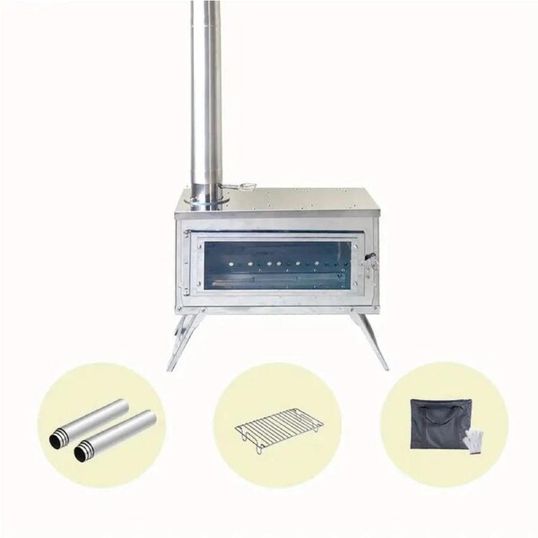 Stainless Steel Firewood Stove with Chimney - Outdoor Portable Camping Heater