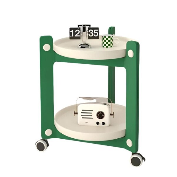 Portable End Table Cart & Home Storage Rack - Green and White