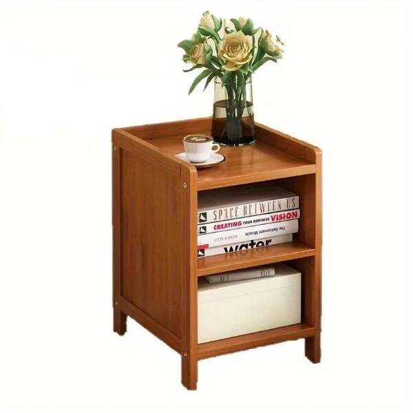 Bamboo Bedside Table with Open Shelves - Tawny