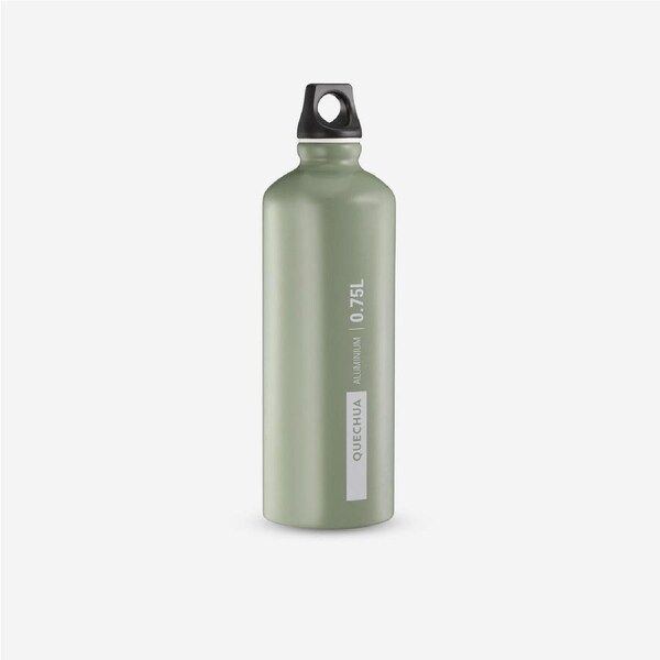 Quechua Aluminium Hiking Flask 100 With Screw Cap 0.75 Litre Khaki