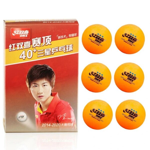DOUBLE HAPPINESS 40mm+ 3-Star Table Tennis Balls – Durable ABS Seamless Design, Pack of 6