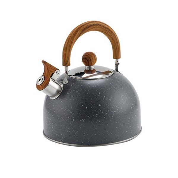 Nevenka Whistling Tea Kettle 2L with Wood Pattern Cool Grip for Boiling Water Coffee-Black