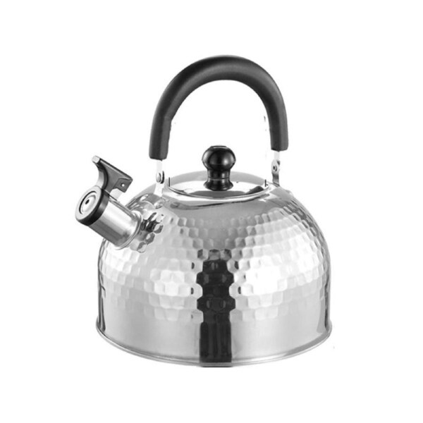 Nevenka Whistling Tea Kettle 2L with Wood Pattern Cool Grip for Boiling Water Coffee-Black Silver