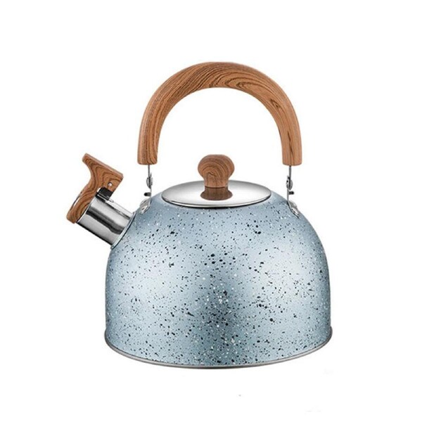 Nevenka Whistling Tea Kettle 2L with Wood Pattern Cool Grip for Boiling Water Coffee-Blue