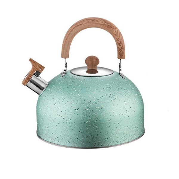 Nevenka Whistling Tea Kettle 2L with Wood Pattern Cool Grip for Boiling Water Coffee-Cyan