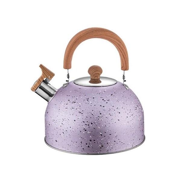 Nevenka Whistling Tea Kettle 2L with Wood Pattern Cool Grip for Boiling Water Coffee-Purple