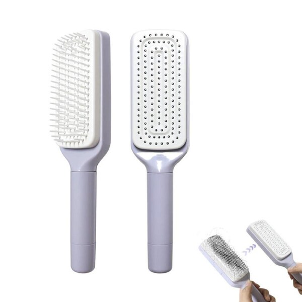 Nevenka Self Cleaning Hair Brush Anti-Static for Effortless Hair Removal-Purple