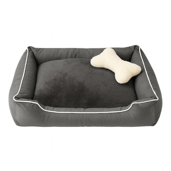 Dog Mattress Bed Grey 70x56x20cm Removable Washable Cushion cover -Bonus Plush Bone Toy Included