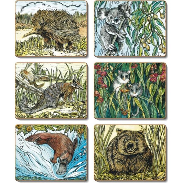 Cinnamon Animal Woodcut Cork Backed Placemats Set of 6