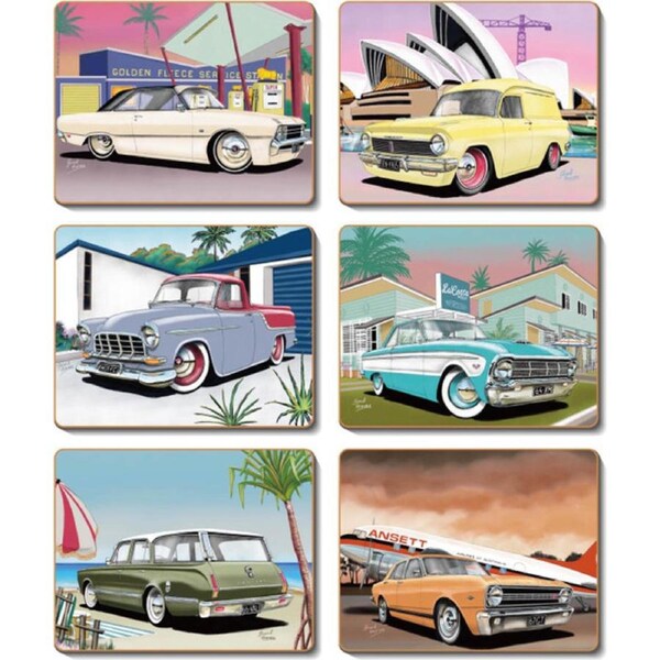 Cinnamon Australian 60s Cork Backed Drink Coasters Set of 6
