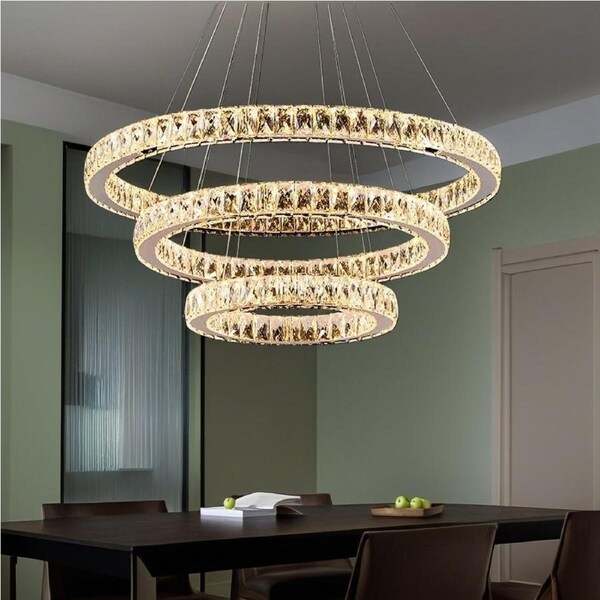 BAMDECOR C3313/3 Modern Crystal Chandeliers Lighting Fixtures Contemporary Round Chandelier Lighting Fixtures Crystal Pendant Ceiling Lights(Gold)