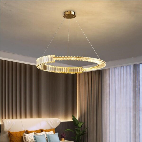 BAMDECOR C3318/1 Modern Crystal Chandeliers Lighting Fixtures Contemporary Round Chandelier Lighting Fixtures Crystal Pendant Ceiling Lights(Gold)