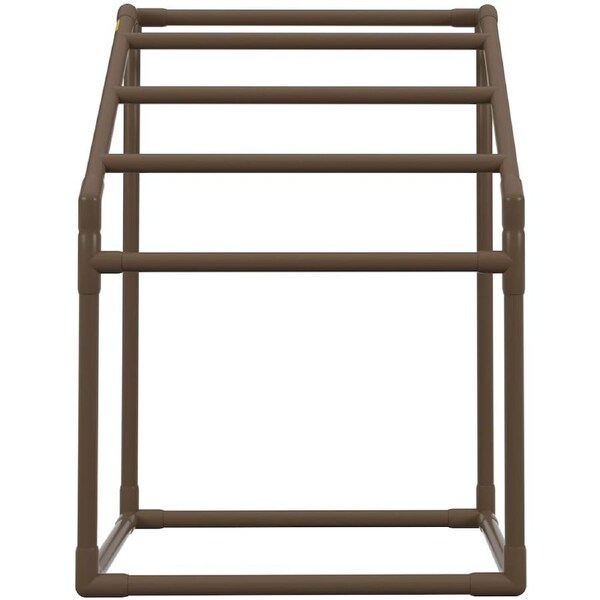 Pool Towel Rack, 5 Bar, Brown, Freestanding Outdoor PVC Trapedozal Poolside Storage Organizer, Include 8 Towel Clips, Mesh Bag, Hook, Also Stores Floats and Paddles, for Beach, Swimming Pool