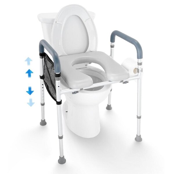 Raised Toilet Seat, 7-Position Height Adjustment 655-805 Mm, 158.7 kg Weight Capacity, with Comfort Padded Aluminum Frame, Universal Toilet Seat Riser, for Elderly, Handicap, Pregnant, Medical