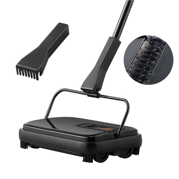 Carpet Sweeper, 200 mm Sweeping Paths, Floor Sweeper Manual Non Electric, 300 ml Dustbin Capacity with Comb for Home Office Rugs Hardwood Surfaces Wood Floors Laminate, Cleans Dust Pet Hair