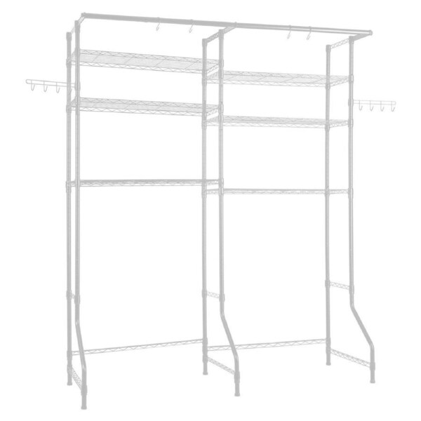 Over Washer and Dryer Storage Shelves, 6 Tiers Laundry Room Drying Rack with Hanger Rod and Hooks, Two Rows Adjustable Washer Shelves Space Saver, for Laundry Room Storage & Organization, White