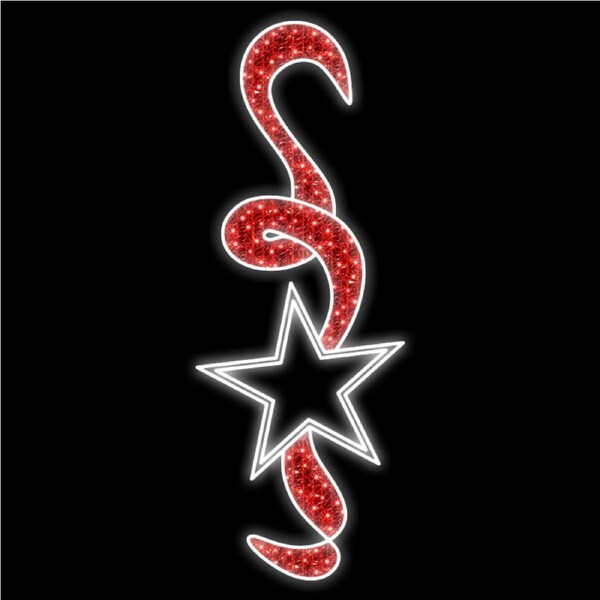 Christmas Complete Red and White Star Ribbon Lamp Pole Rope Light Motif 74cm