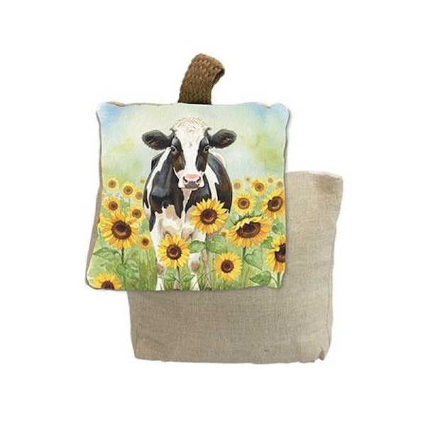 Doorstop Weighted Fabric Cow with Sunflowers Door Stopper