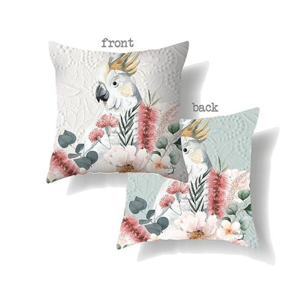 Country Cushion Native Florals Cockatoo Filled 45x45cm inc Insert