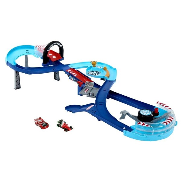 Pixar Cars GRC Jumping Raceway Track Set Lightning McQueen Francesco Stunt Plays