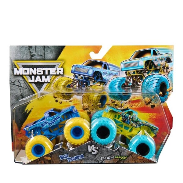 Monster Jam 2-Pack Truck Blue Thunder vs Bad News Travels Fast New Toy Race
