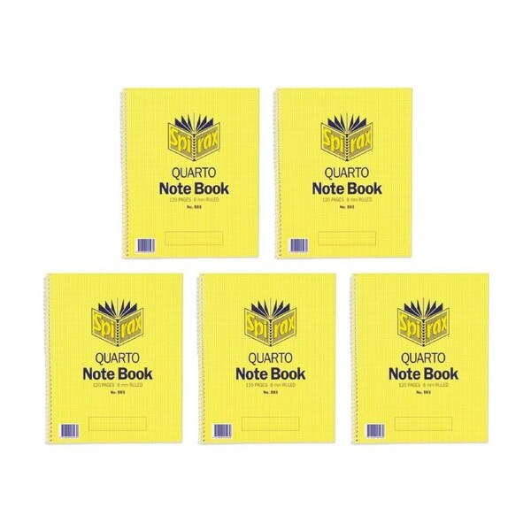 5PK Spirax 593 Quatro Spiral Bound Writing Notebook 120 Pages 252x200mm