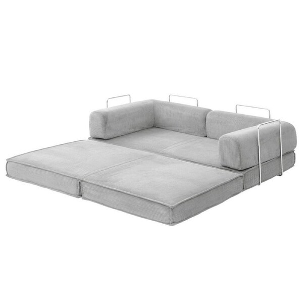 Artiss Convertible Folding Compressed Sofa Bed Corduroy Pull Out Mattress Couch Floor Sleeper Sofa Lounge Couch Chair Grey