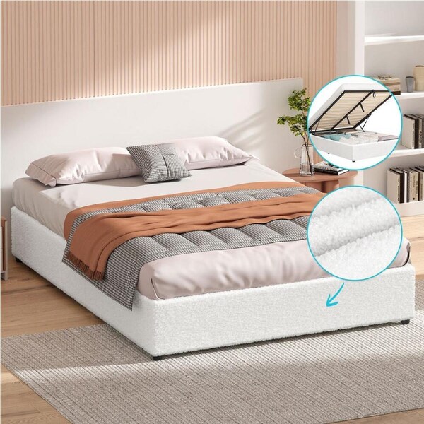 ALFORDSON Bed Frame Double Gas Lift Storage Base Boucle