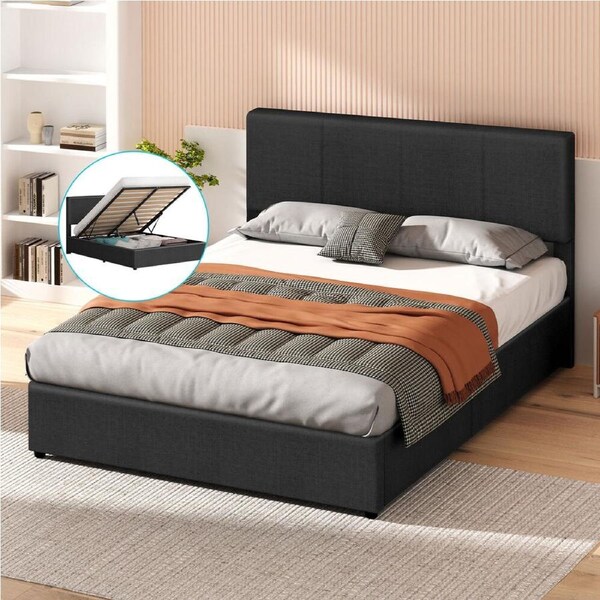ALFORDSON Bed Frame Queen Gas Lift Storage Charcoal
