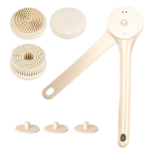 Everglow Motorised Body Scrubber and Shower Brush, Flexible Fold-Out Handle, Rechargeable, With 3 Brush Heads