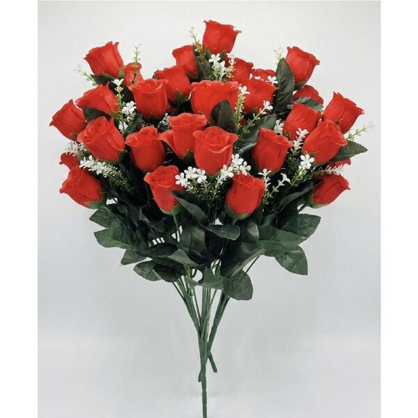48 Stems Artificial Rose Flowers for Cemetery Fake Flower Arrangement Bouquet in Red