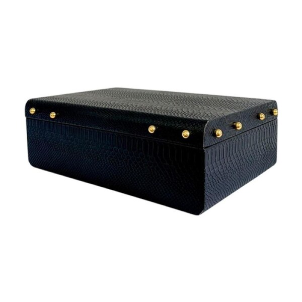 SS Collective Large Black & Gold Studded Decorative Home Decor Box 34x22x11cm