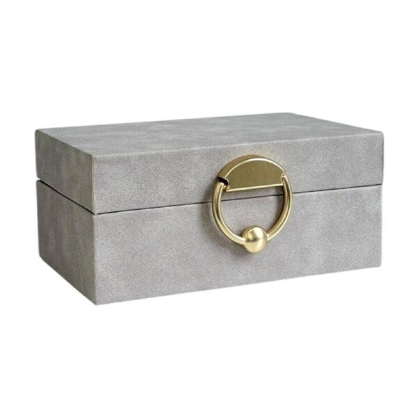 SS Collective Small Grey Suede Decorative Box W/ Gold Latch 18x12x8cm