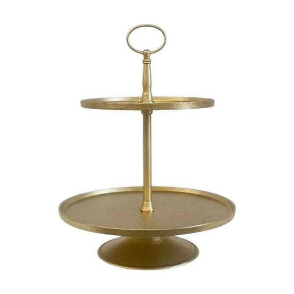 SS Collective Two Tier Textured Gold Cake/Dessert High Tea Stand