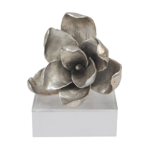 SS Collective Magnolia Floral Resin W/ Acrylic Base Decorative Piece Silver