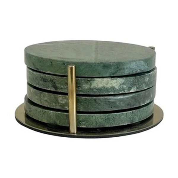 4pc SS Collective Terrazzo Drink Coasters W/ Silver Stand Green