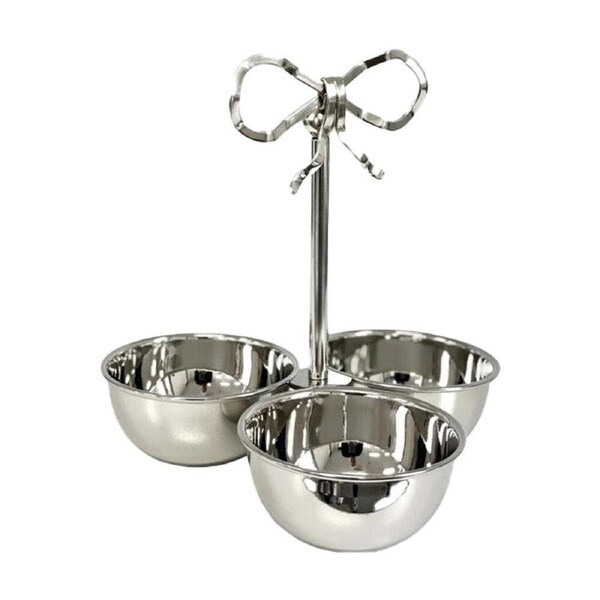 SS Collective Three Dish Bowl With Bow Handle For Nuts & Nibbles SIlver