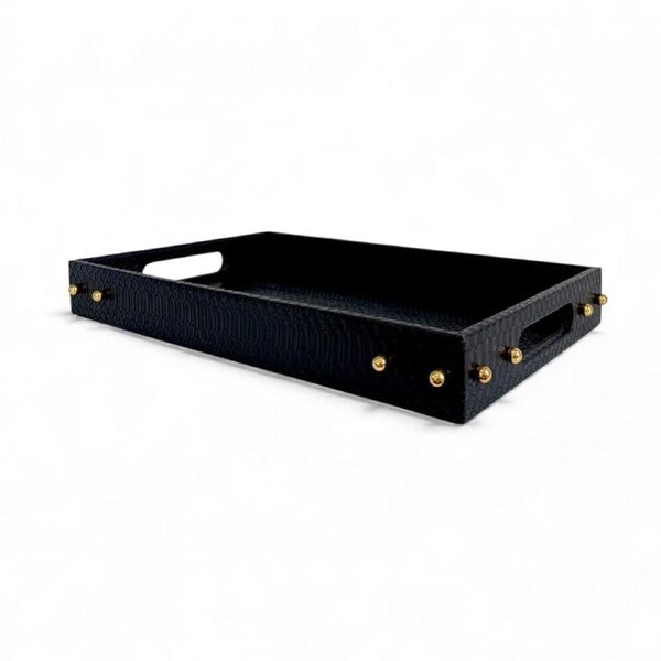 SS Collective Black Studded Decor Tray Small W/ Luxury Gold Accents 42x25cm