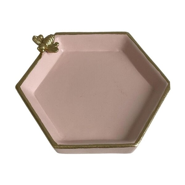 SS Collective Petal Pink & Gold Trim Resin Bathroom Tray W/ Bee 11x10cm