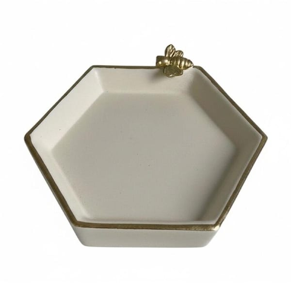 SS Collective Cream & Gold Trim Resin Bathroom Tray W/ Bee Small