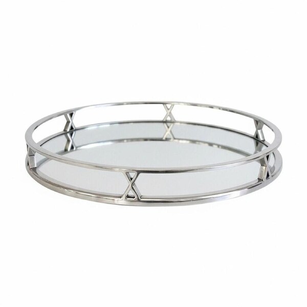 SS Collective Decorative Round Mirror Tray With Cross Detailing 38x4.5cm