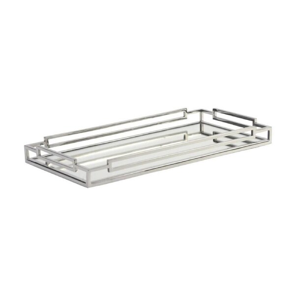 SS Collective Decorative Rectangle Mirror Tray With Cubism Handles 50x25cm