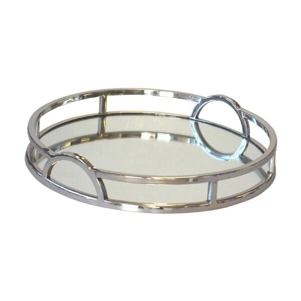 SS Collective Round Mirror Tray With Arch Handles Stainless Steel Large 49cm