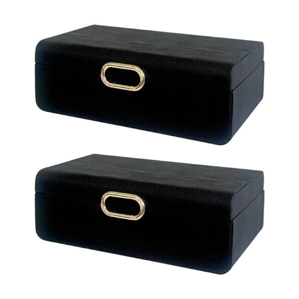 2PK SS Collective Black Decorative Rectangle Box W/ Gold Badge Large 30x18x10cm